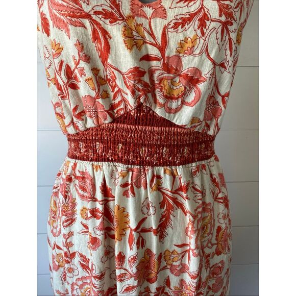 Rachel Zoe Dress Women's Size Small Orange Red Floral Maxi Linen Blend NWT - Picture 9 of 11